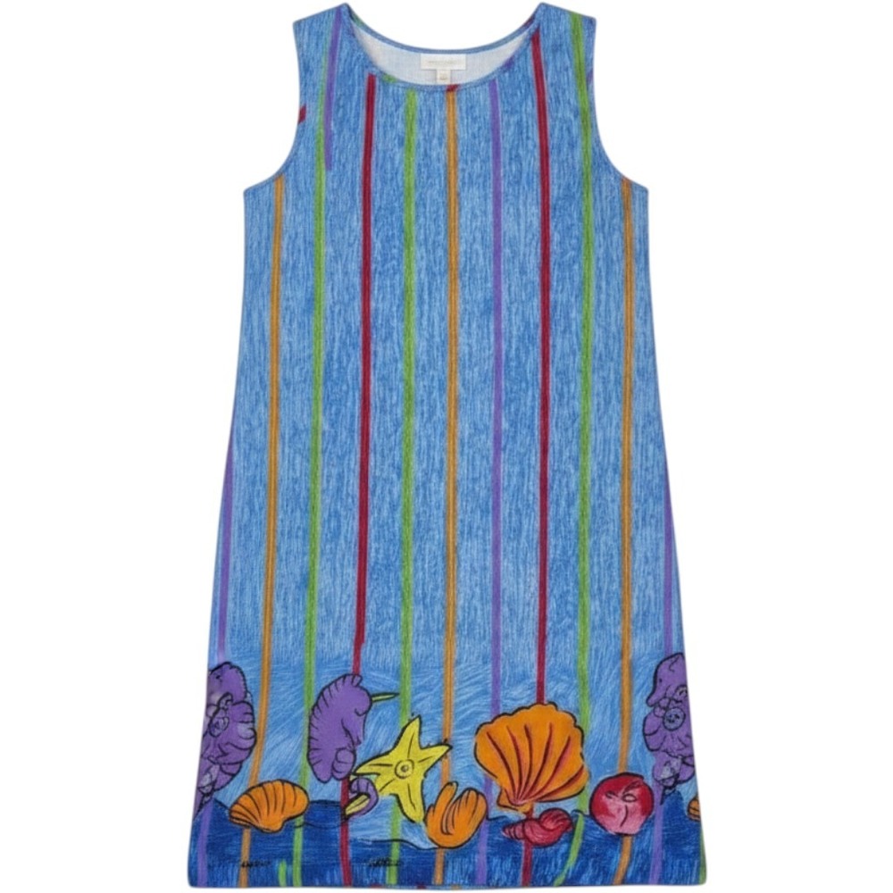Sally Huss Sleeveless Dress Striped Novelty Print Beach Cover Up Size S Vacation